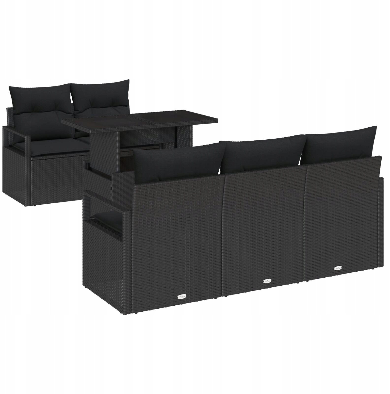6-częściowy zestaw sof ogrodowych z poduszkami czarny polirattan, 2-osobowa sofa ogrodowa z poduszkami czarny polirattan