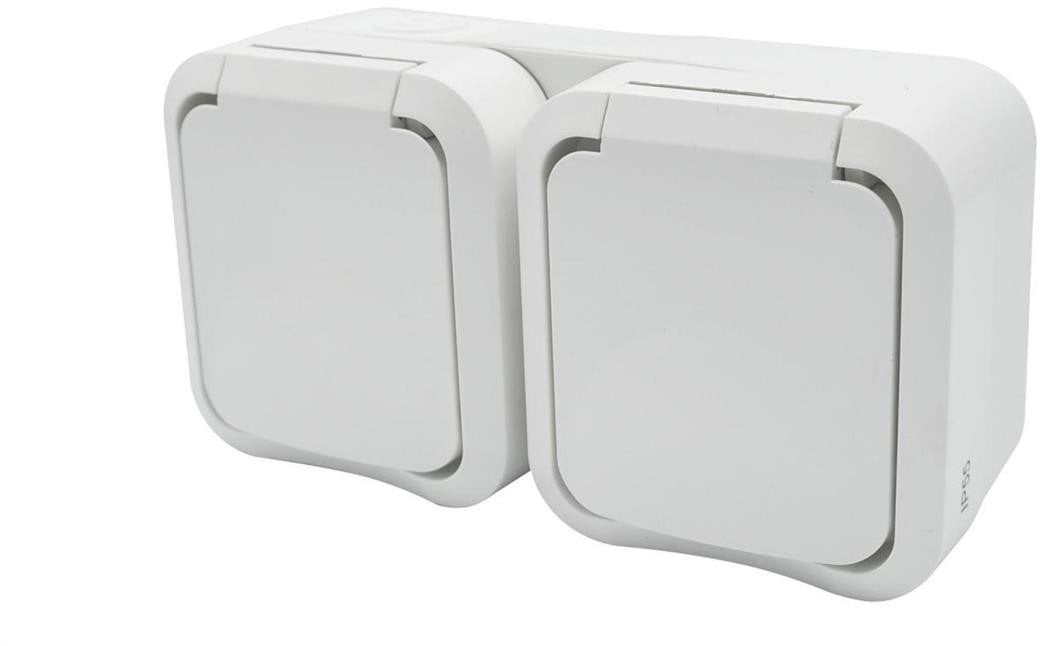 Gniazdo z uziemieniem podwójne natynkowe Aqua Pro IP55 białe 60225