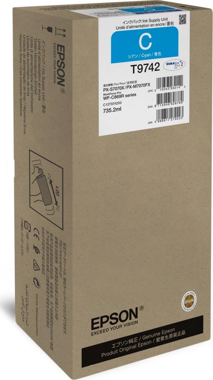 Tusz Epson Epson T9742 - Grosse XXL - Cyan - original - Tinten-Packung - fur WorkForce Pro WF-C869R