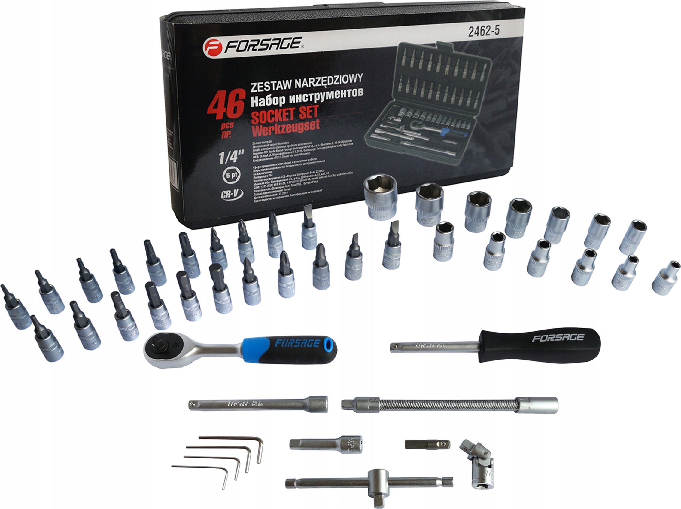 Forsage Zestaw kluczy nasadowych 1/4" 46el. (6-kątnych) (4-14mm)