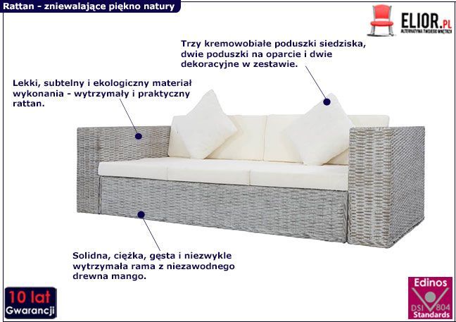 Elior Sofa Alani 3C trzyosobowa - szara