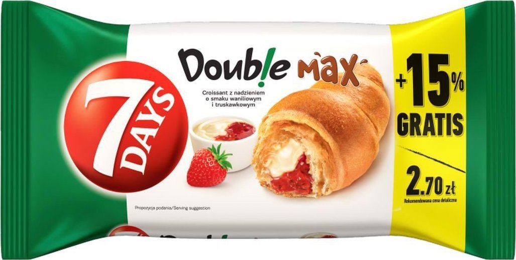 7 DAYS 7 Days Doub!e Max Croissant z nadzieniem o smaku waniliowym i truskawkowym 110 g