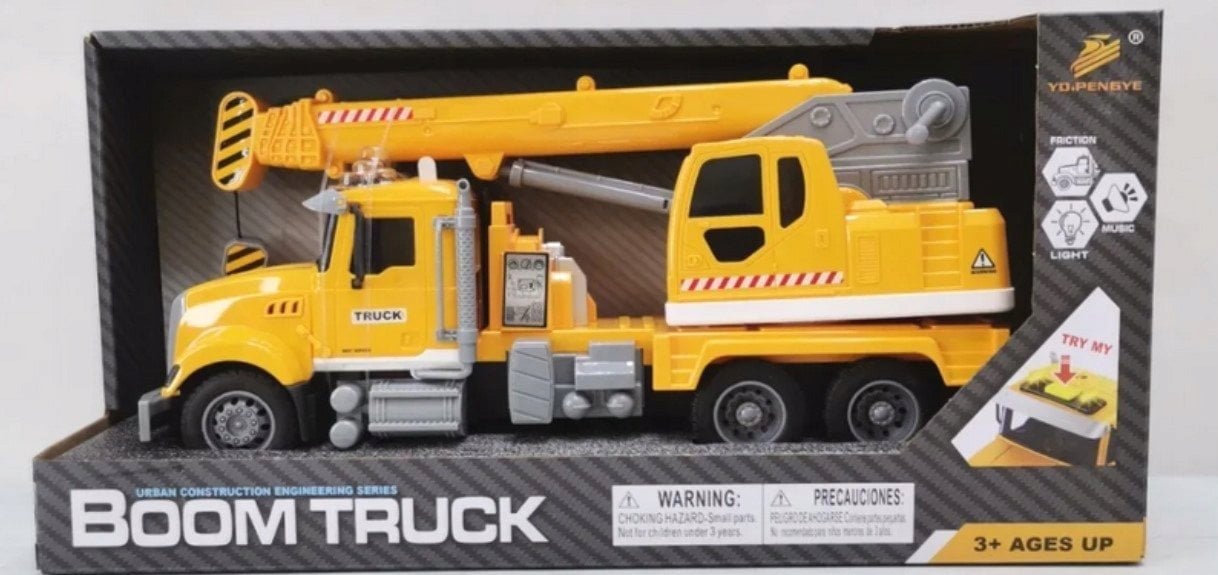 LeanToys Ciężarówka Żółty Dźwig Z Napędem Frykcyjnym Efekty Świetlne i Dźwiękowe