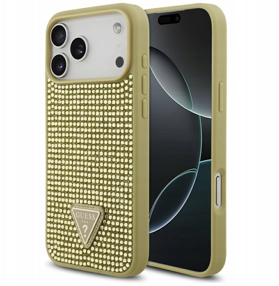 Etui Guess Rhinestone Triangle Logo do iPhone 17 Pro Max złoty