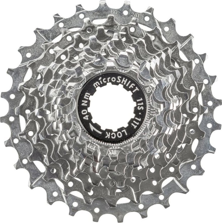 Microshift Kaseta MICROSHIFT CENTOS 11.rzędowa, Stalowa, Kompatybilna z Shimano, 11-12-13-14-15-16-17-19-21-24-28, Chrom, (NEW)