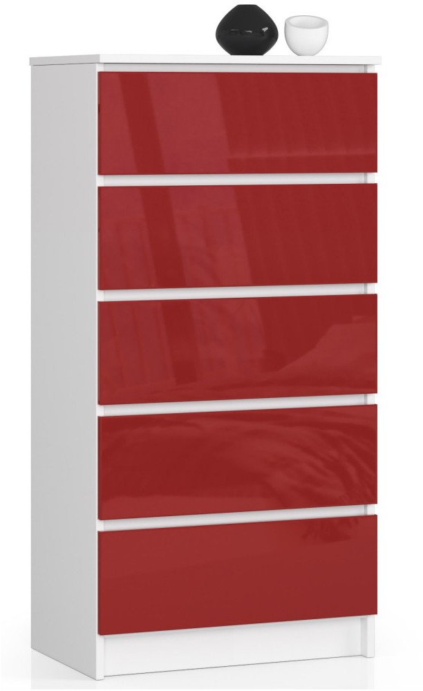Fabryka Mebli Akord KOMODA K 60 cm 5 SZUFLAD AKRYL CZERWONY WYSOKI POŁYSK