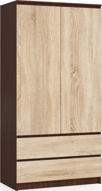 Fabryka Mebli Akord SZAFA S 90 cm 2 DRZWI 2 SZUFLADY WENGE / SONOMA