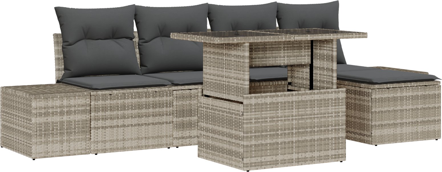 vidaXL Zestaw 6 Części Sofy Ogrodowej z Poduszkami Jasnoszary Polirattan