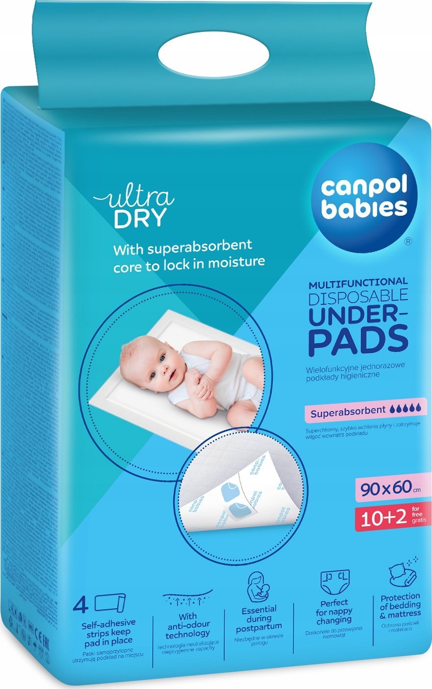 Alkotest CANPOL BABIES_Wielofunkcyjne podkłady higieniczne 90x60cm 12szt.
