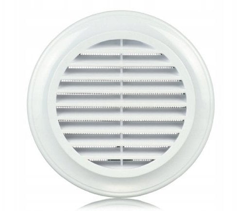 Kratka wentylacyjna okrągła z siatką i kołnierzem fi100mm biała EL100