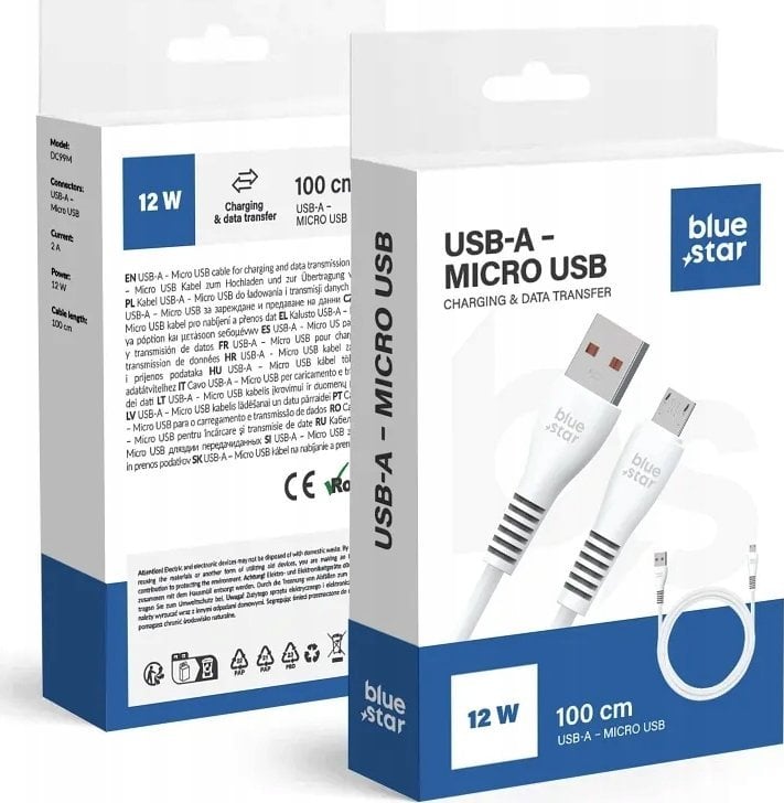 Kabel USB Bluestar USB-A - microUSB 1 m Biały