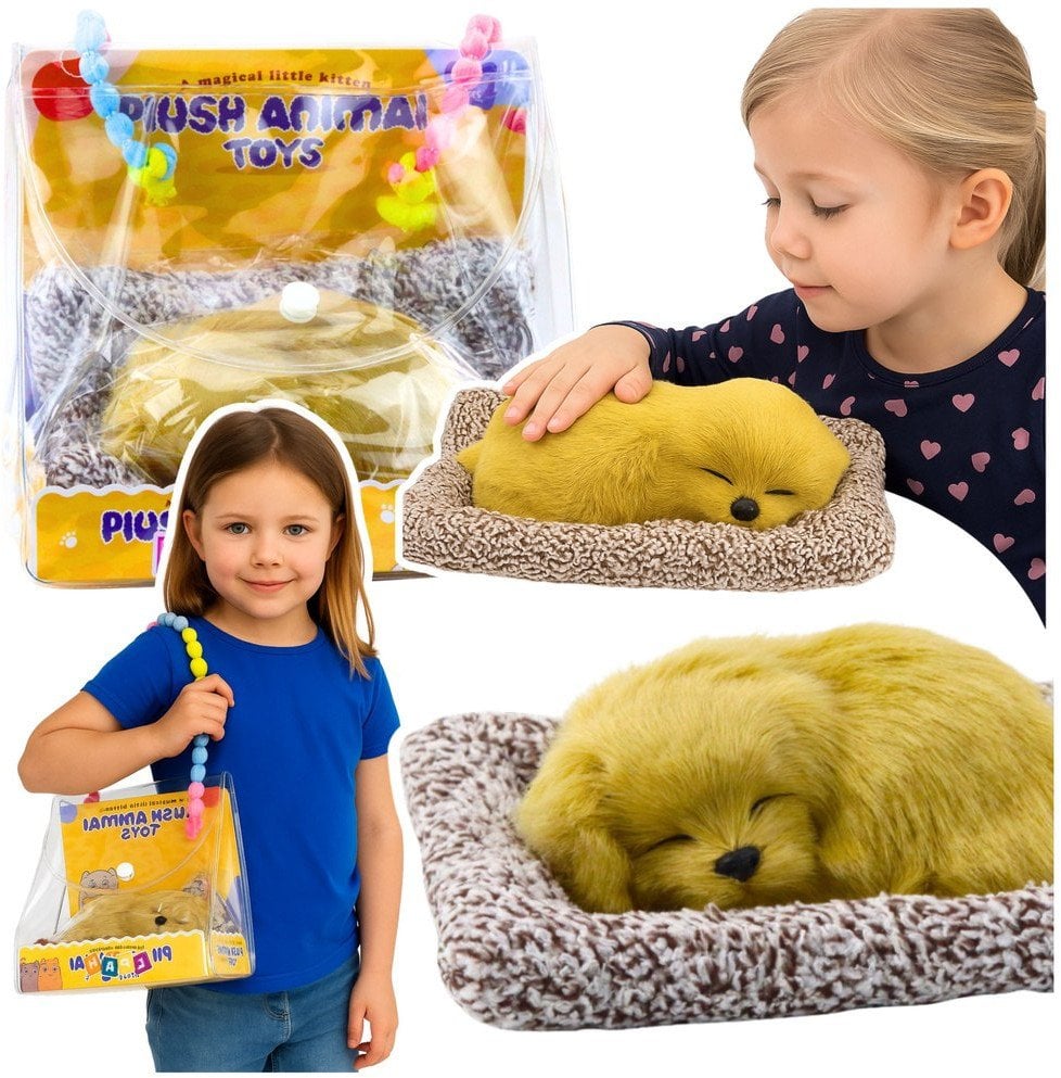 Śpiący Pies Labrador Szczeniak Na Poduszce Figurka z Futerkiem Torba EDUKAMP