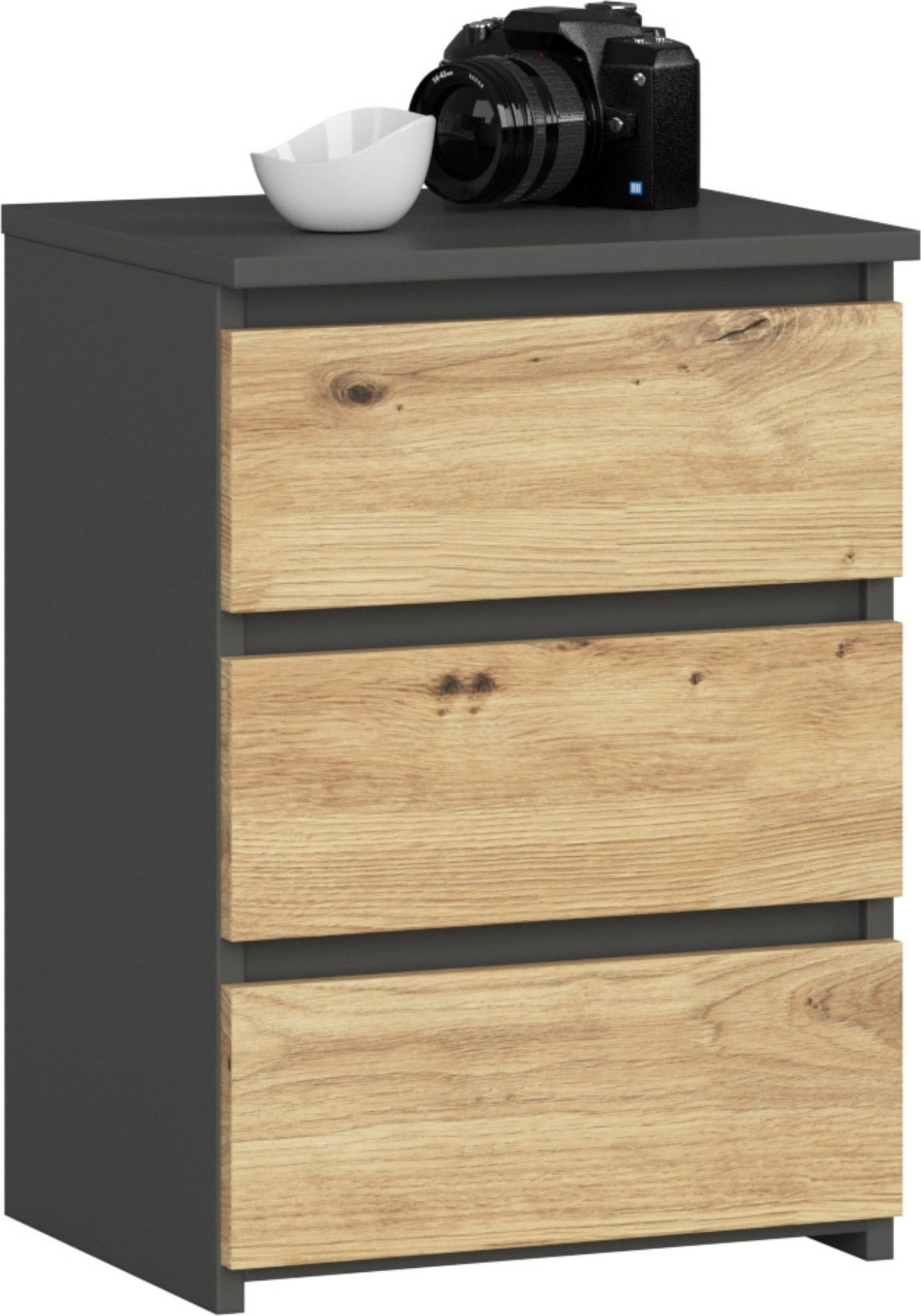 Fabryka Mebli Akord Szafka nocna CL3 40 cm 3 szuflady - grafit szary-dąb artisan