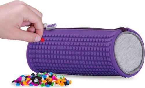 Piórnik PIXIE Okrągły Piórnik na Suwak, Kosmetyczka, Saszetka, PIXIE CREW, Szary, Fioletowy Panel