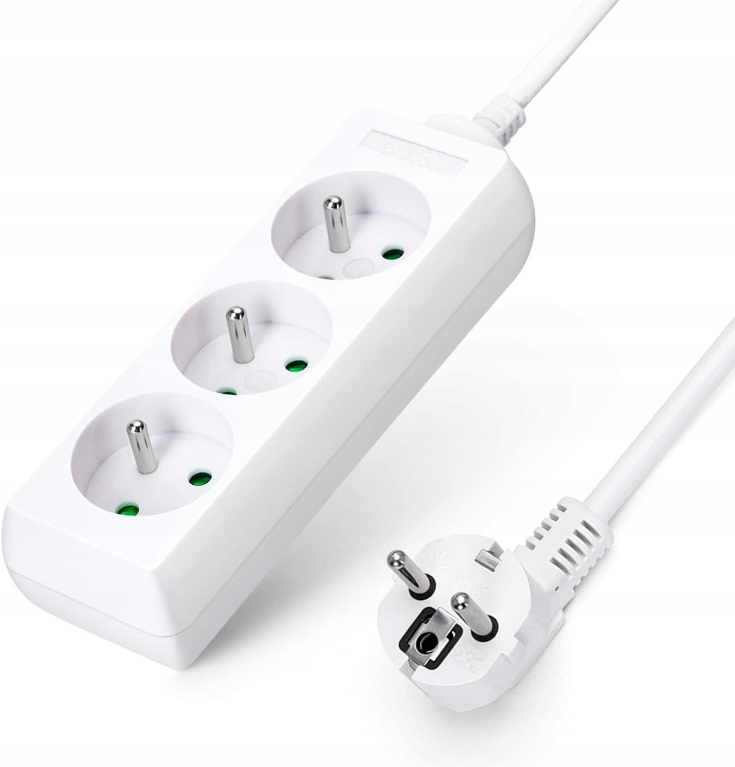 Przedłużacz sieciowy 3 gniazda z uziemieniem 1,5m biały