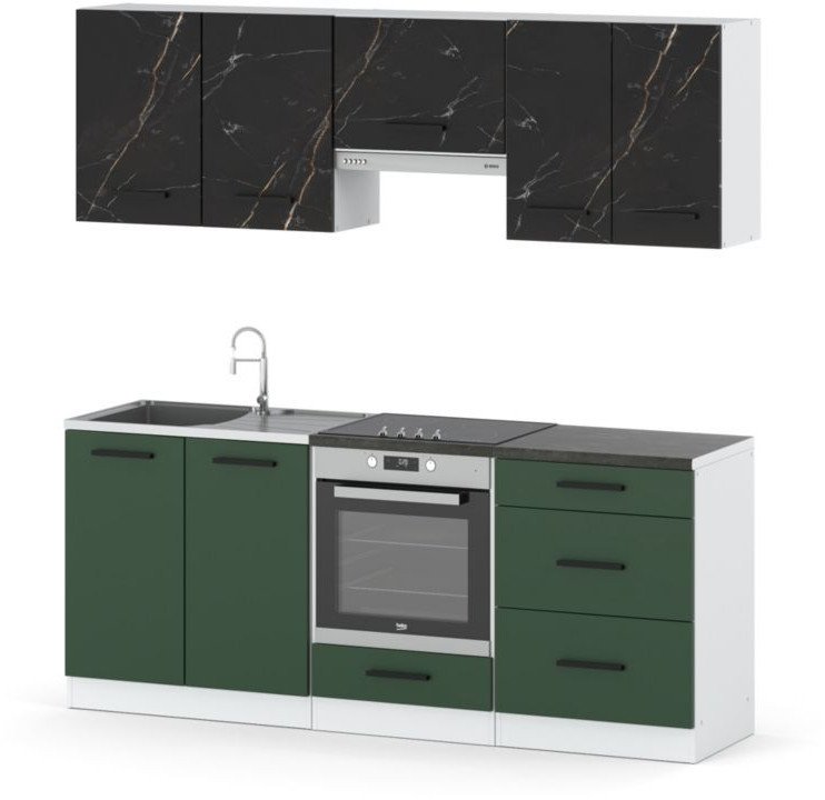 Kuchnia Nowoczesna Z Blatem Mała 2.0m Biała San Sebastian Butelkowa Zieleń
