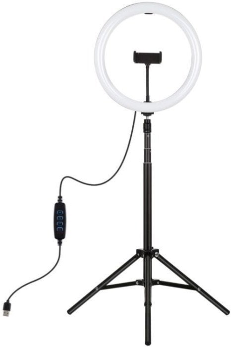 LED žiedinė lempa 30cm su trikoju stovu iki 1.65m ir telefono laikikliu, USB