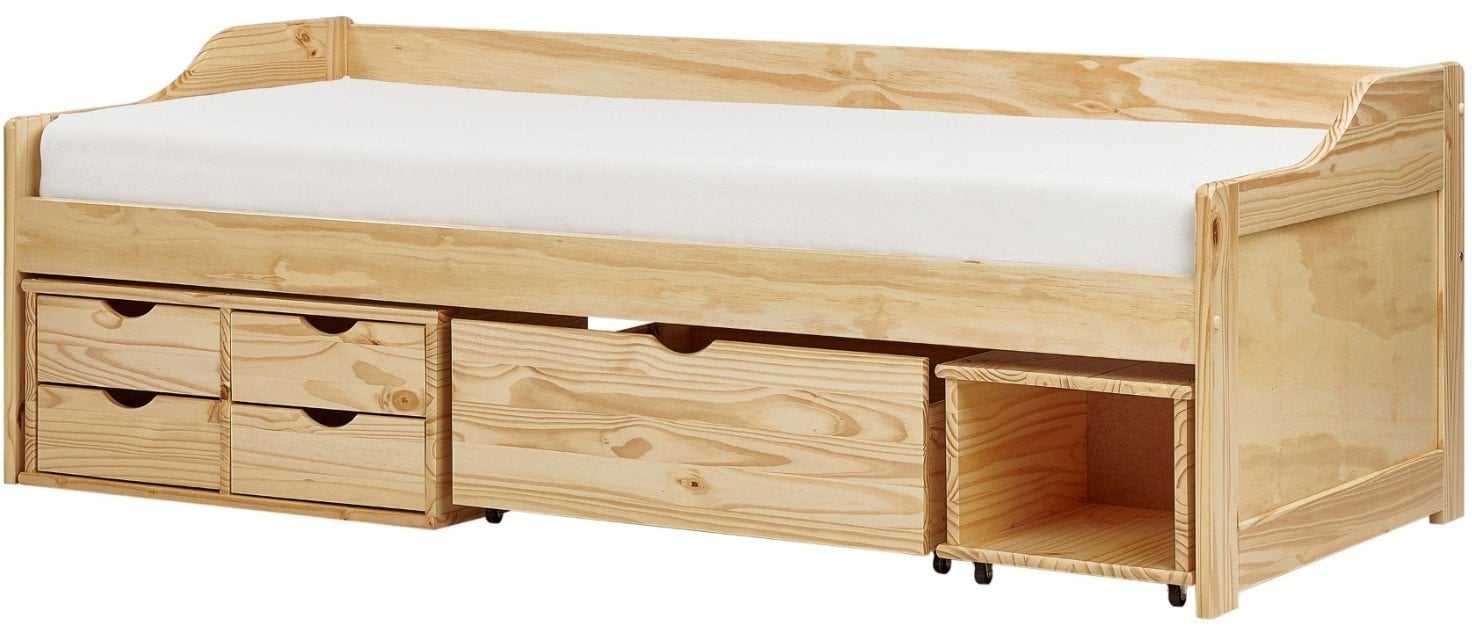 Beliani Łóżko dzienne z szufladami Drewno ROYVILLE 90 x 200 cm Jasnobrązowy