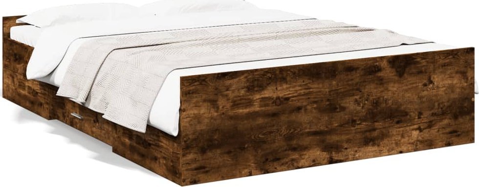 vidaXL vidaXL Rama łóżka z szufladami, przydymiony dąb, 140x190 cm