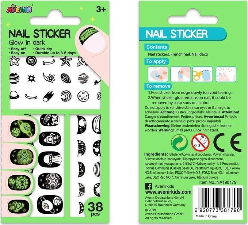 Avenir Naklejki na paznokcie Glow - Kosmos 38 szt.