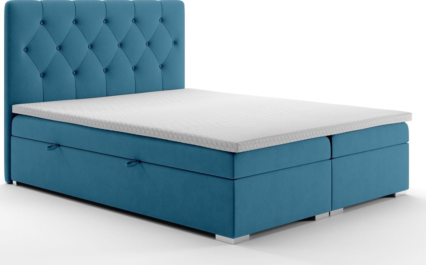 LAVERTO Łóżko kontynentalne INTENSO 140x200 ciemno niebieskie velvet z pojemnikiem