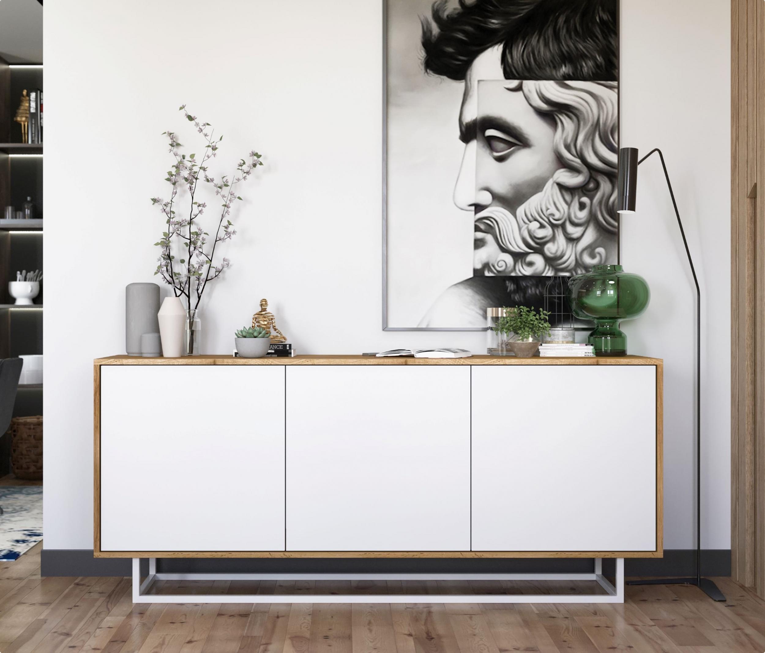 Meble Lindner Komoda Loft Industrialna RTV szafka RTV Loft Dąb wotan biały MAT 168 cm