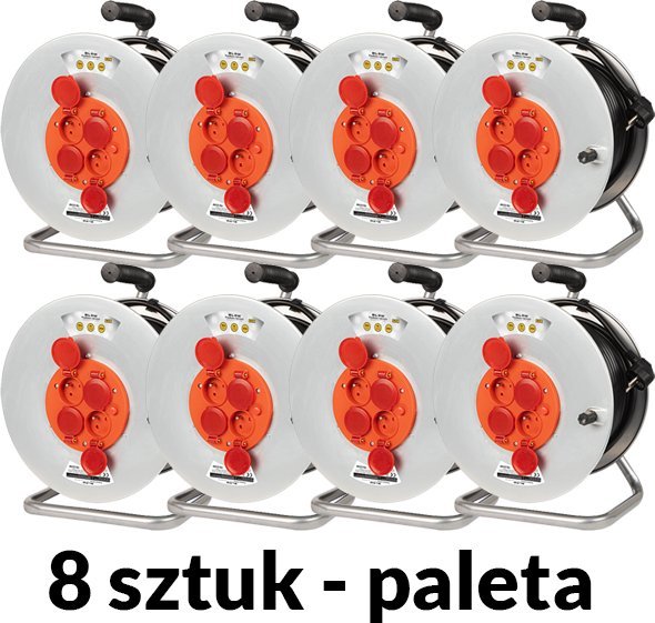 Blow 98-097# Przedłużacz sieciowy pr-61 4-gniazda z uziemieniem 50m bęben metalowy 3x2,5mm 8-pak