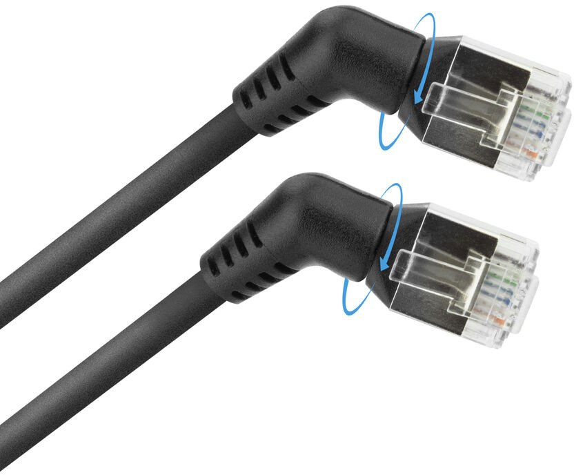 Black 7 meters U/FTP CAT6A Slimline patch cable with angled 360° rotatable RJ45 connectors