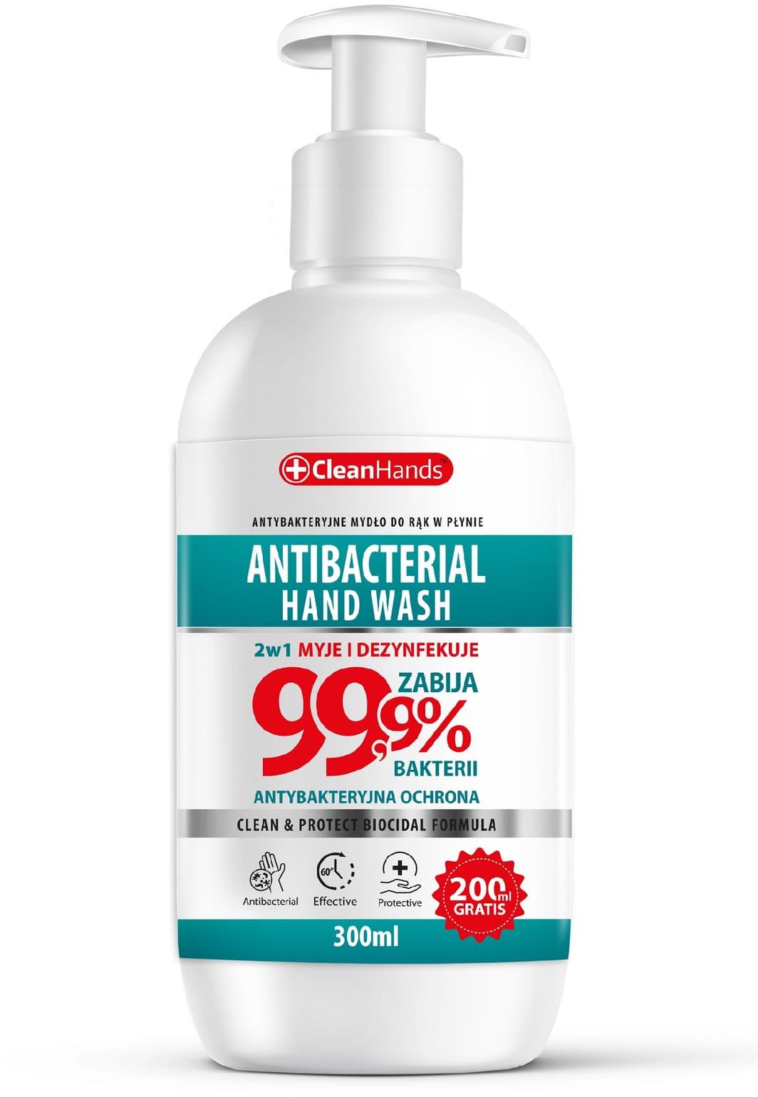CLEANHANDS Hand Wash Mydło antybakteryjne w płynie Bio formuła 99,9% 300 ml