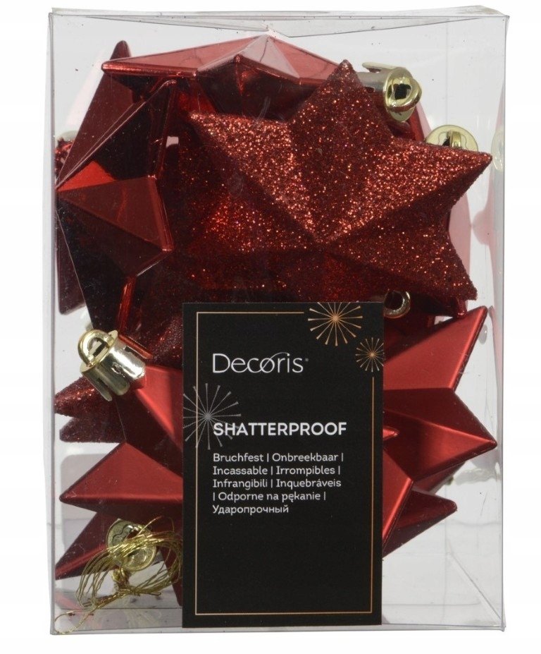 Bombki choinkowe czerwone gwiazdki małe 3 cm zestaw 12 sztuk nietłukące
