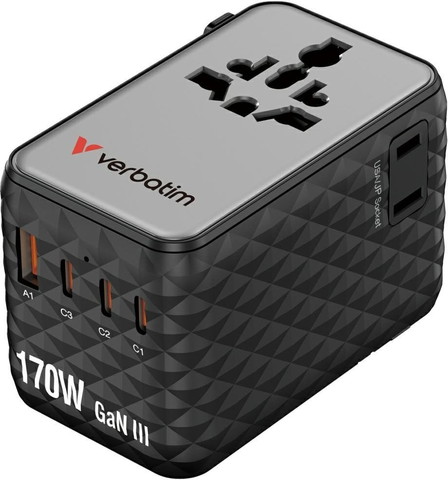 Verbatim Adapter podrozny EU/UK/US GaN 2xUSB-A/3xUSB-C PD 170W czarny 30190