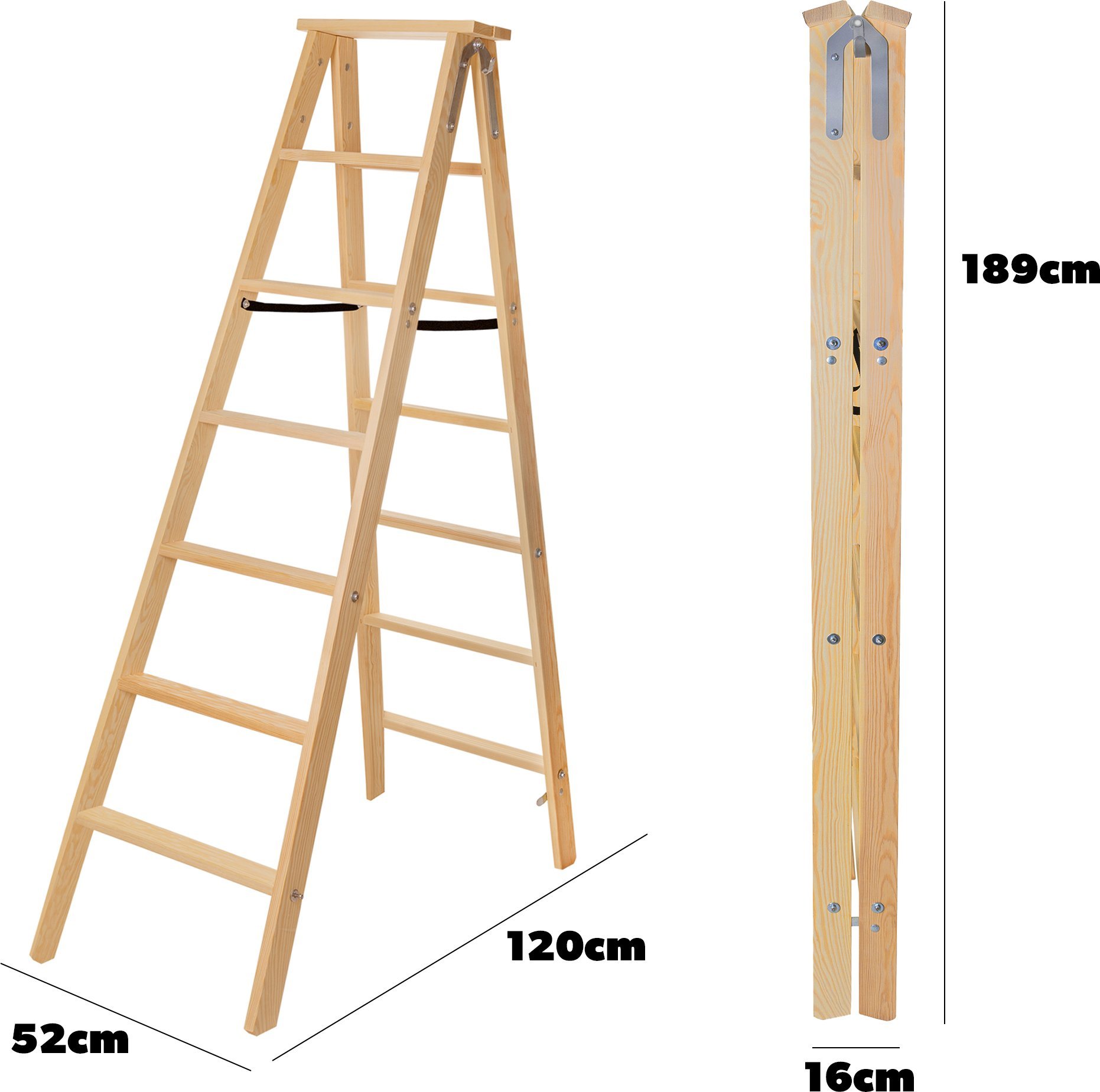 Kadax KADAX Drabina 7 Stopni Drewniana Rozstawna Malarska Dwustronna Domowa