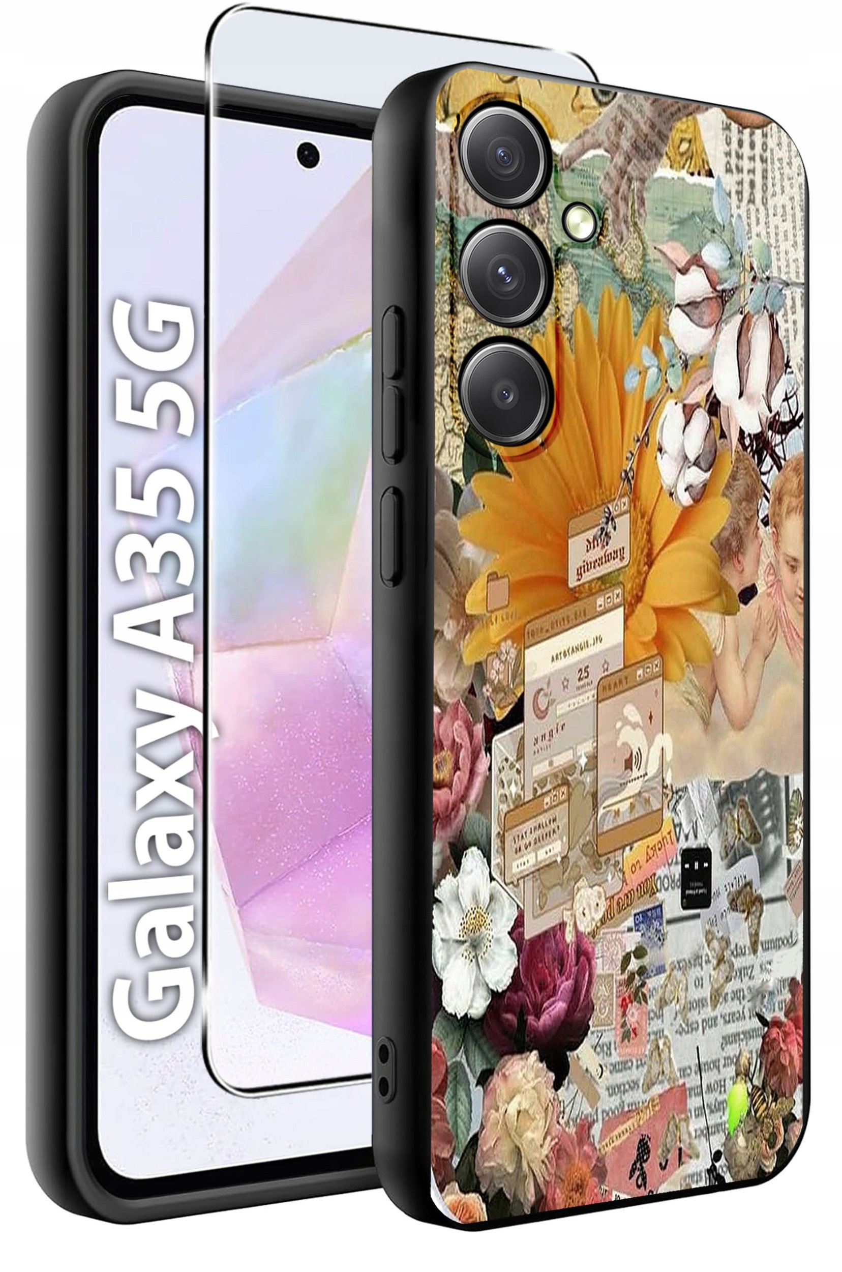 ETUI do Samsung A35 5G WZORY | SILIKONOWE MATT CASE + SZKŁO HARTOWANE 9H