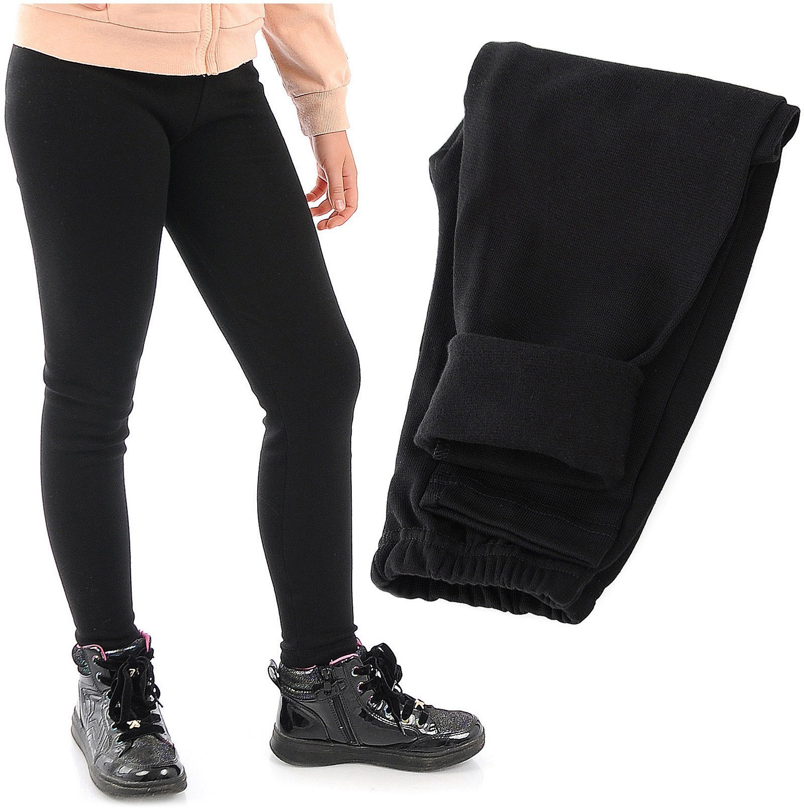 LAEMI Czarne klasyczne elastyczne ocieplane legginsy dziecięce 146