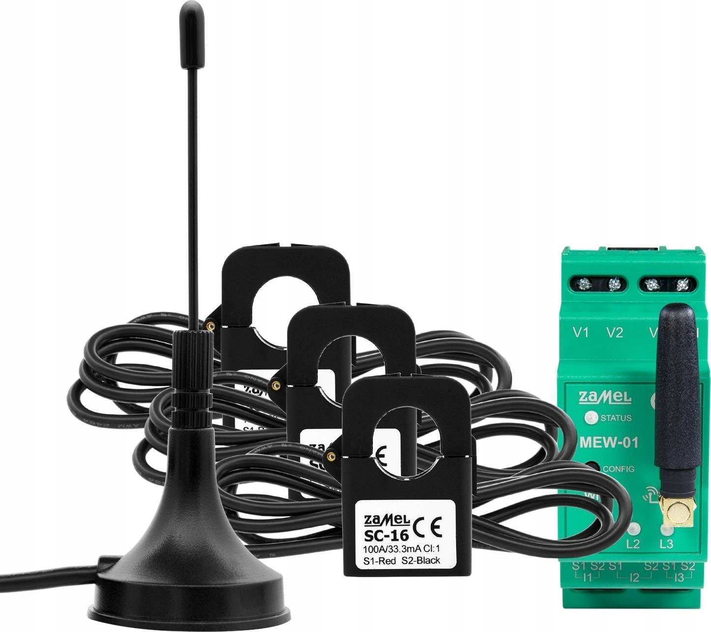 Zamel Monitor energii elektrycznej Zamel SPL10000031 wi-fi 3F+N z anteną zewnętrzną 100A mew-01/ant zielony