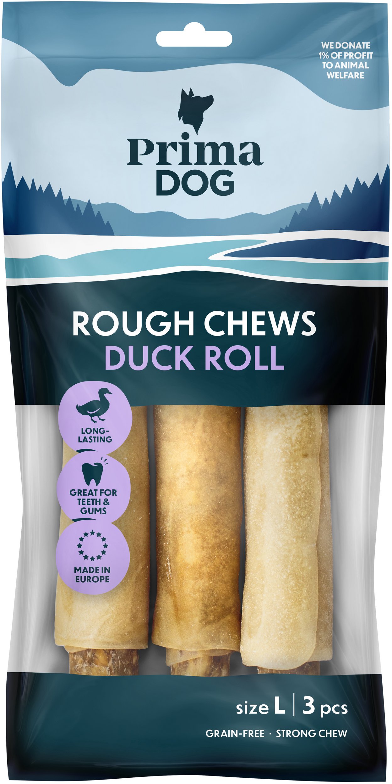 TREAT FOR DOG PRIMADOG CHEWS DUCK 225G L