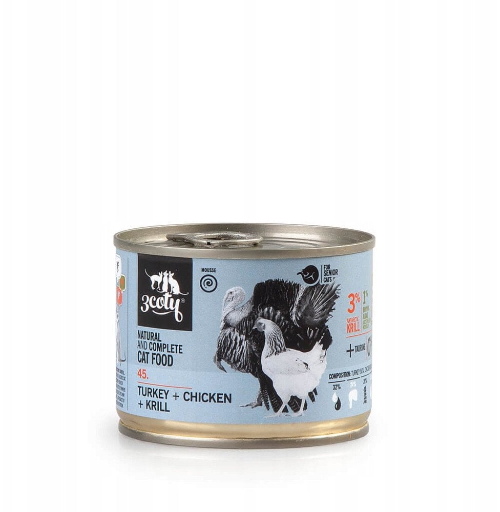 3Coty TURKEY + CHICKEN/KRILL for Senior Cats 180g
