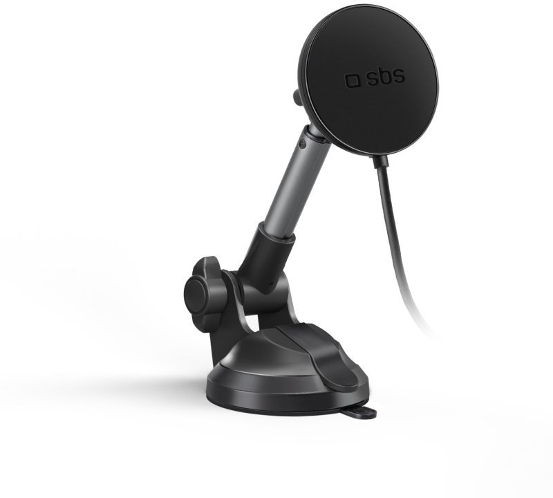 Uchwyt teleskopowy na smartfona z ładowarką indukcyjną SBS TESUPPMAG15WLONGARM z przyssawką, komptybilny z MagSafe - czarny