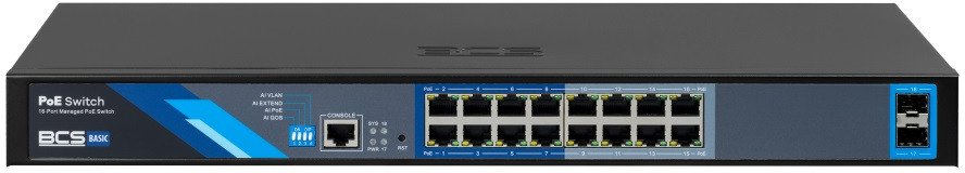 16 portowy switch PoE zarządzalny BCS-B-SP16G-2SFP-M