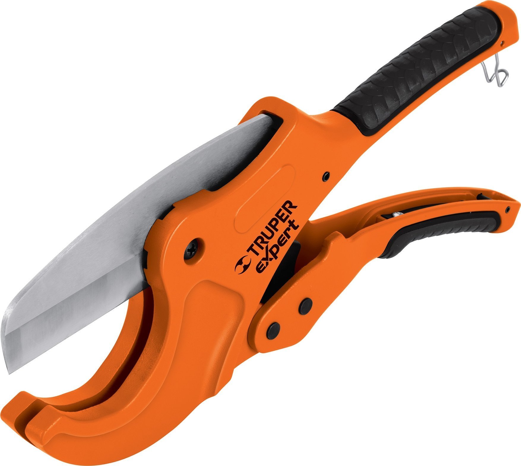 Truper Plastikinių vamzdžių žirklės . Tvirtas metalinis korpusas, nerūdijančio plieno geležtė, Vamzdžiams iki 63 mm. Terkšlinis mechanizmas. Truper®