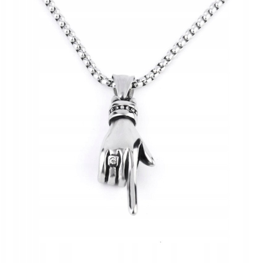 NASZYJNIK Srebrny Stal Łańcuszek DŁOŃ PALEC 374