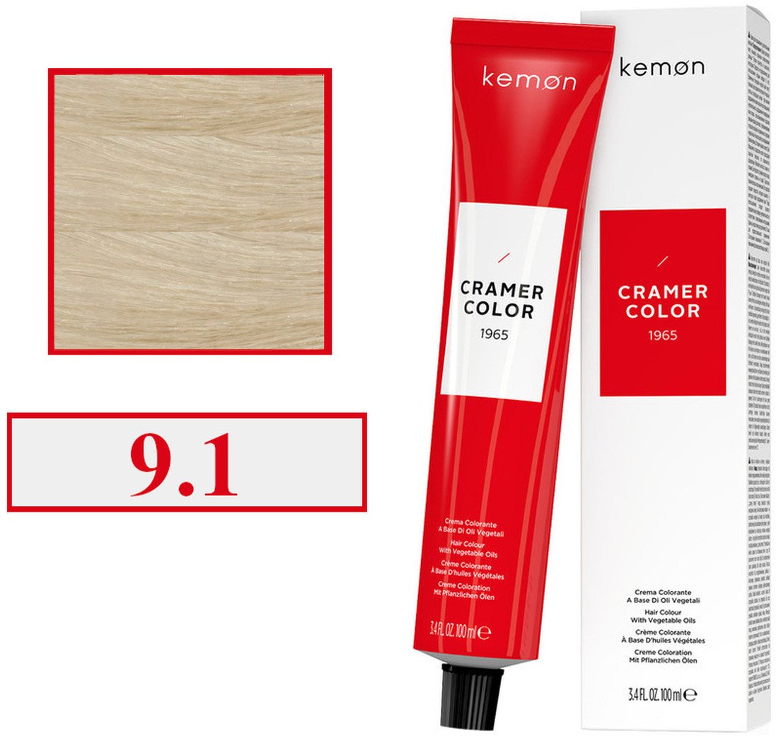 Kemon Cramer Color Kremowa farba do włosów z olejem kokosowym 100ml Very Light Ash Blonde (9.1)