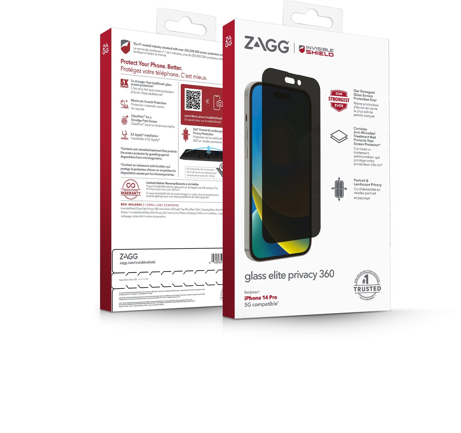 InvisibleShield Glass Elite Privacy 360 AM Apple iPhone 14 Pro Case Friendly Screen, 15.5 cm (6.1"), Smartphone, Frameless display privacy filter, Ant