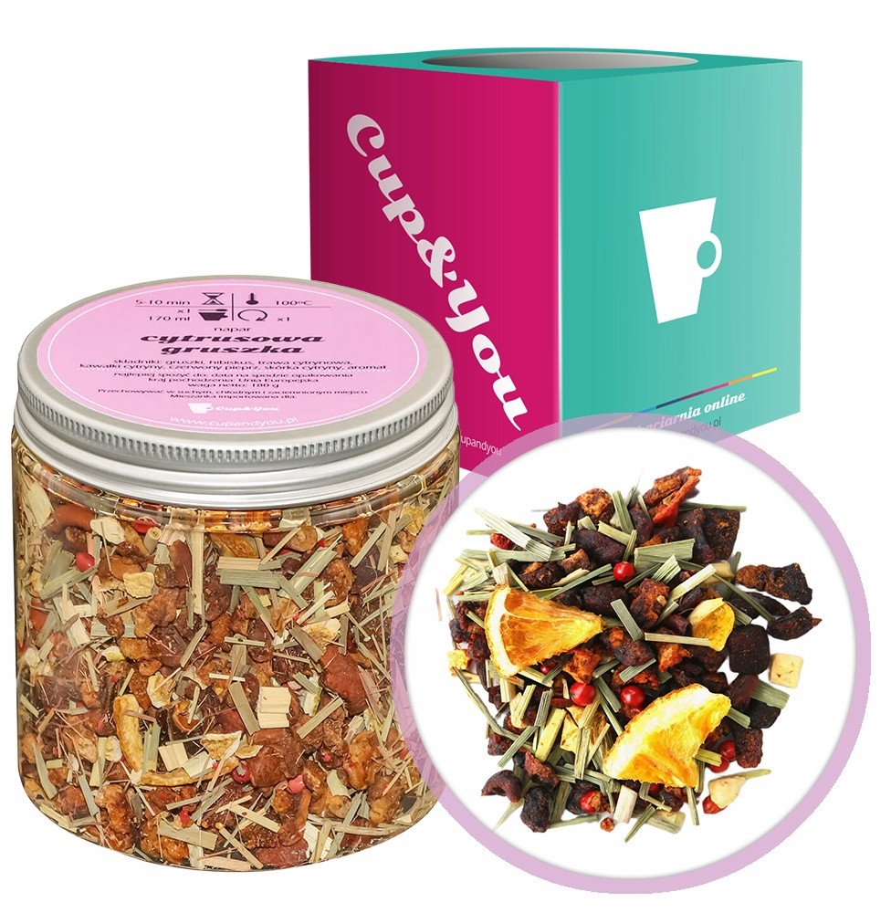 Najlepsza herbata owocowa CYTRUSOWA GRUSZKA dzika róża hibiskus 180g - herbata sypana liściasta napar z suszu PREMIUM Cup&You