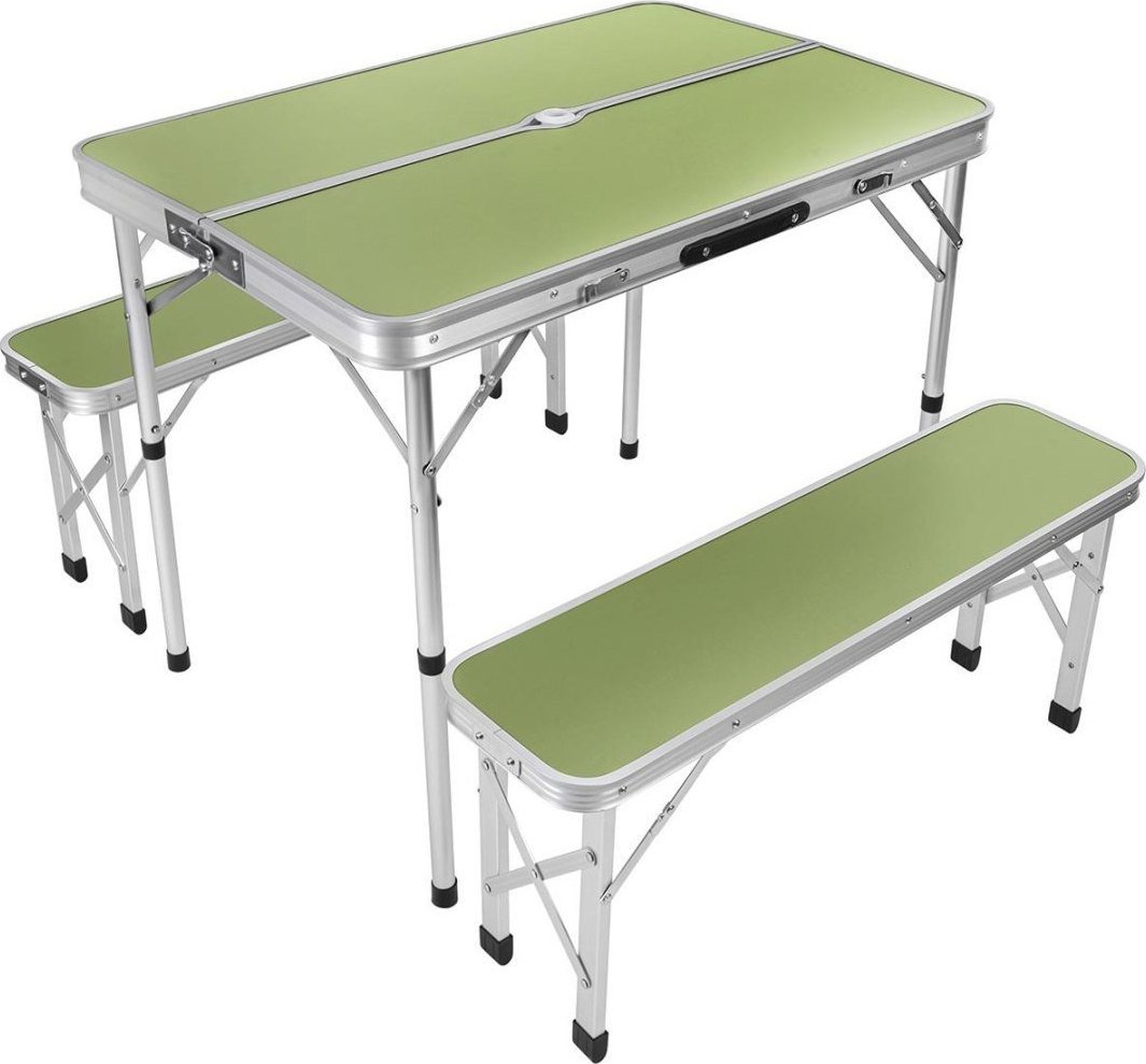 Enero STOLIK TURYSTYCZNY SKŁADANY 90X60X70 CM I 2 ŁAWKI 87X23X39 CM