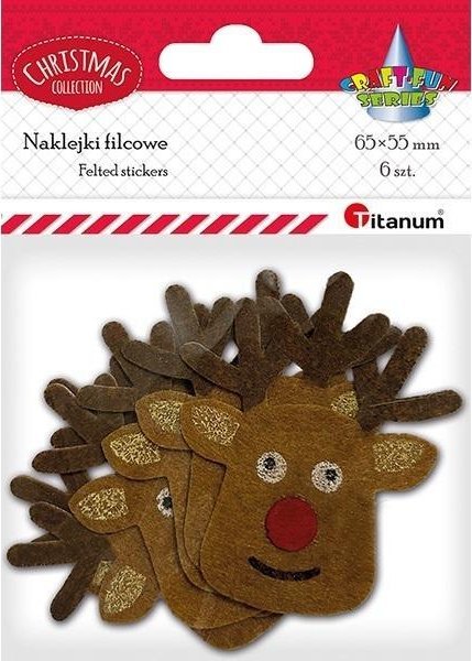 Naklejki filcowe głowy renifera 55x65mm 6szt