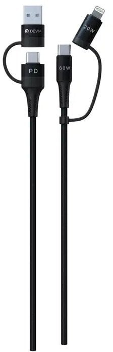 Devia kabel 4w1 Extreme EC504 PD USB-C + USB - USB-C + Lightning 1,5 m czarny