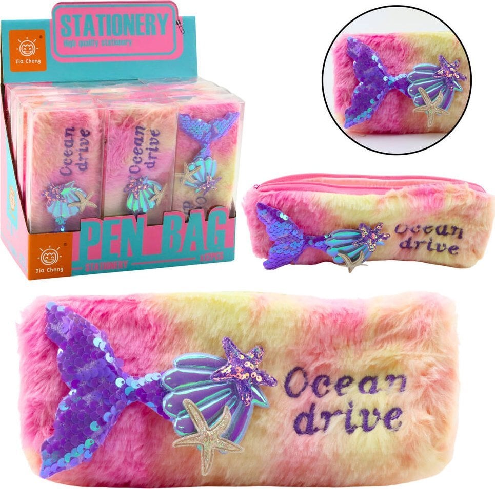 Piórnik Pluszowy Z Syrenim Ogonem Cekiny Różowo Fioletowy