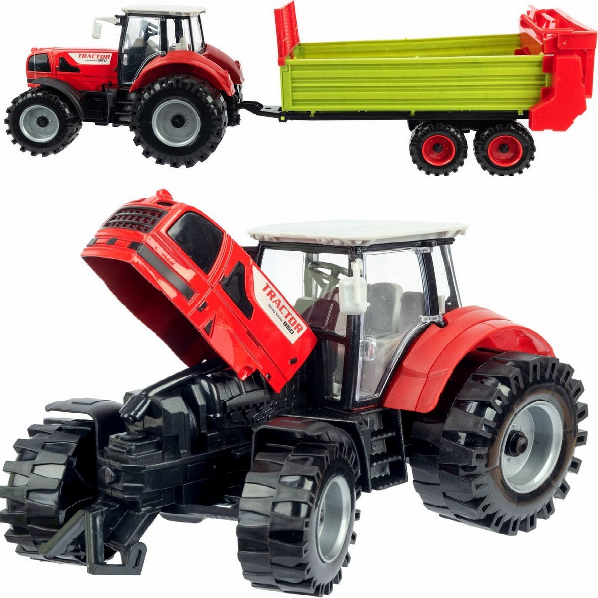 Qulki Duży Traktor z Przyczepą Ciągnik NAPĘD Ruchome elementy