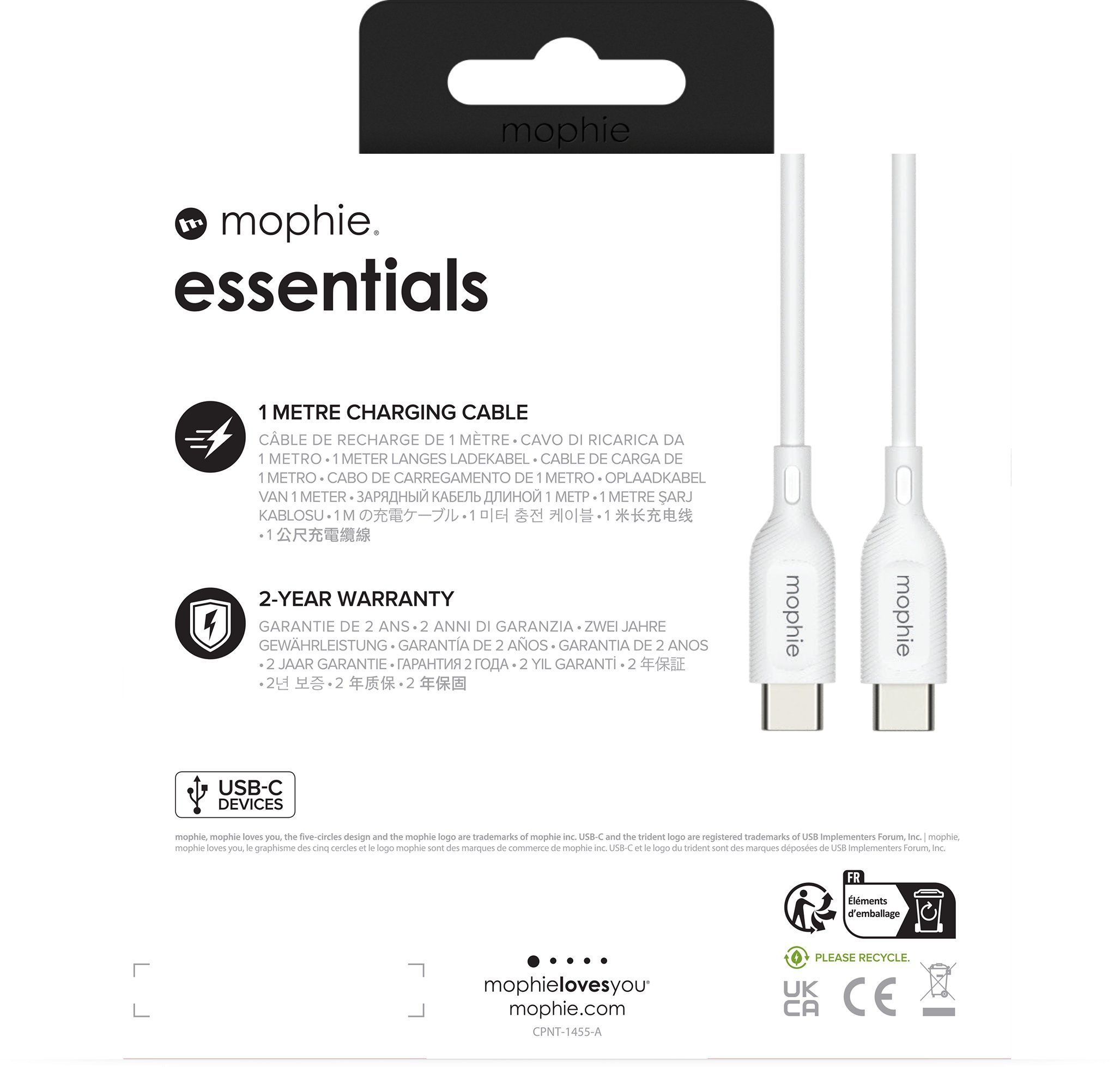Kabel USB Zagg USB-C - USB-C 1 m Biały (409913177)